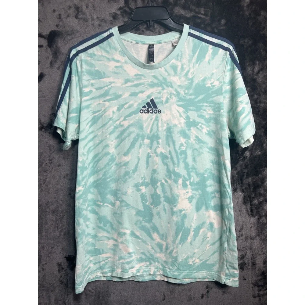 Adidas Tie Dye Graphic Tee‎ Large Men's Aqua Pink Y2K Streetwear Festival